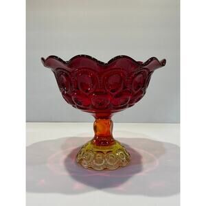 L.E. Smith Moon & Stars Amberina Ruffled Compote Candy Dish